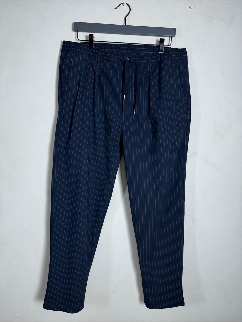 Polo Ralph Lauren XL Mens Navy Pinstripe Drawstring Pants Stretch Tailored Slim
